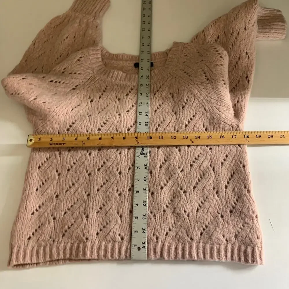 J.Crew Womens Sweater Womens S Small Pale Pink‎ Wool Blend Open Knit Pointelle